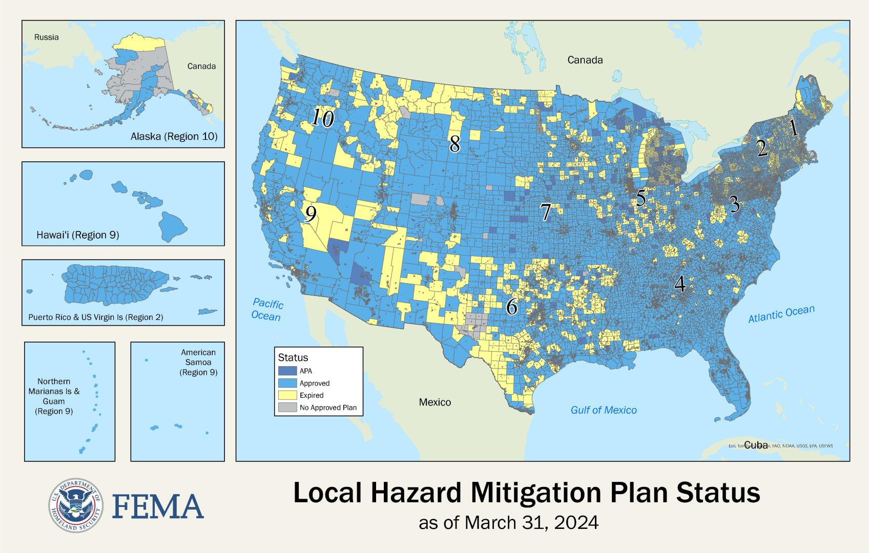 This is a graphic showing the map of local communities that have mitigation plans. 